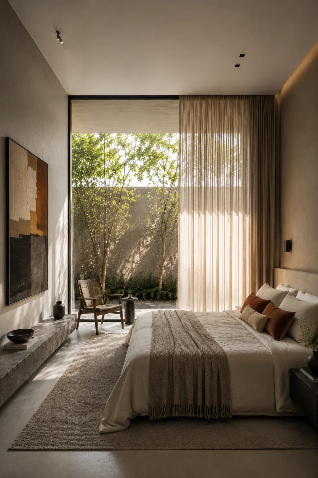 Interiorismo dormitorio principal vivienda Juan Carlos I Murcia